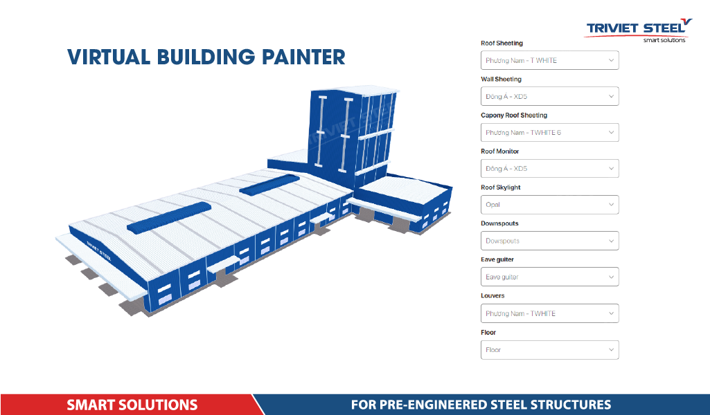 Virtual Building Painter - Đây là một công cụ hữu ích để thử nghiệm và tạo ra các thiết kế màu sắc cho nhà thép và công trình xây dựng