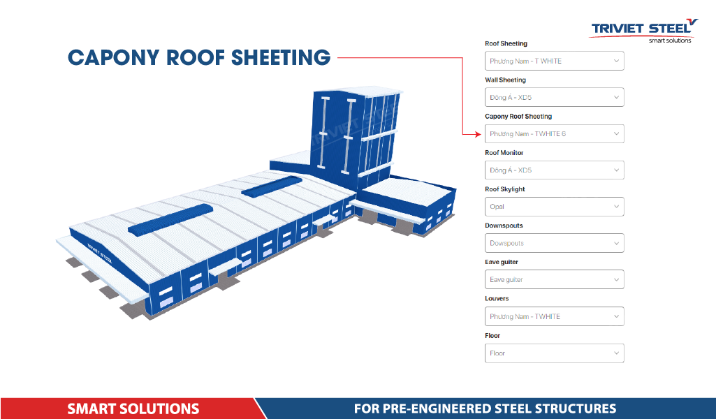 Choose & Adjust the Color of Capony Roof Sheeting for Pre-Engineered Steel Buildings.