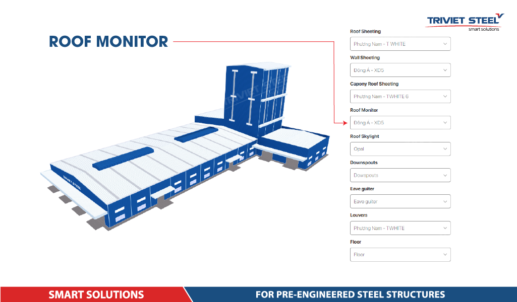 Choose & Adjust the Color of Roof Monitor for Pre-Engineered Steel Buildings.